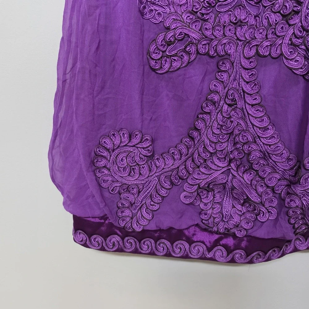 Sue Wong Silk‎ Embroidered Dress Purple Short Sleeveless Sz 4 Cocktail Wedding